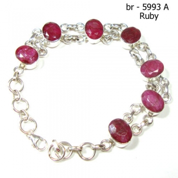 Pure silver red ruby quartz bracelet